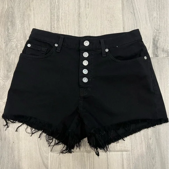 7 For All Mankind High Waisted Button Up Black Jean Shorts size 27 - Picture 1 of 8